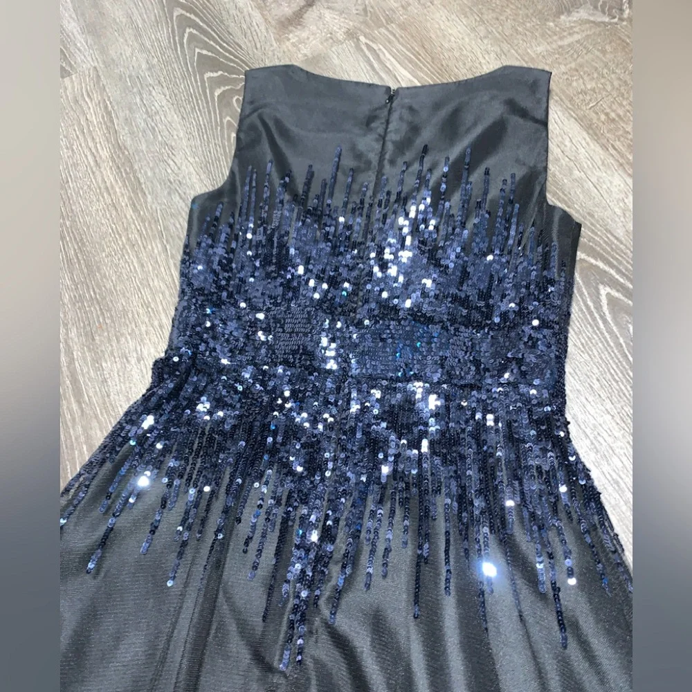 Kathy Hilton Black Satin Dress Sequins Formal Evening Party Festive. Sz 6.  EUC!